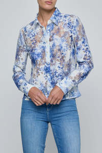 L'Agence Maia Lace Blouse Ivory Blue Watercolour Paisley