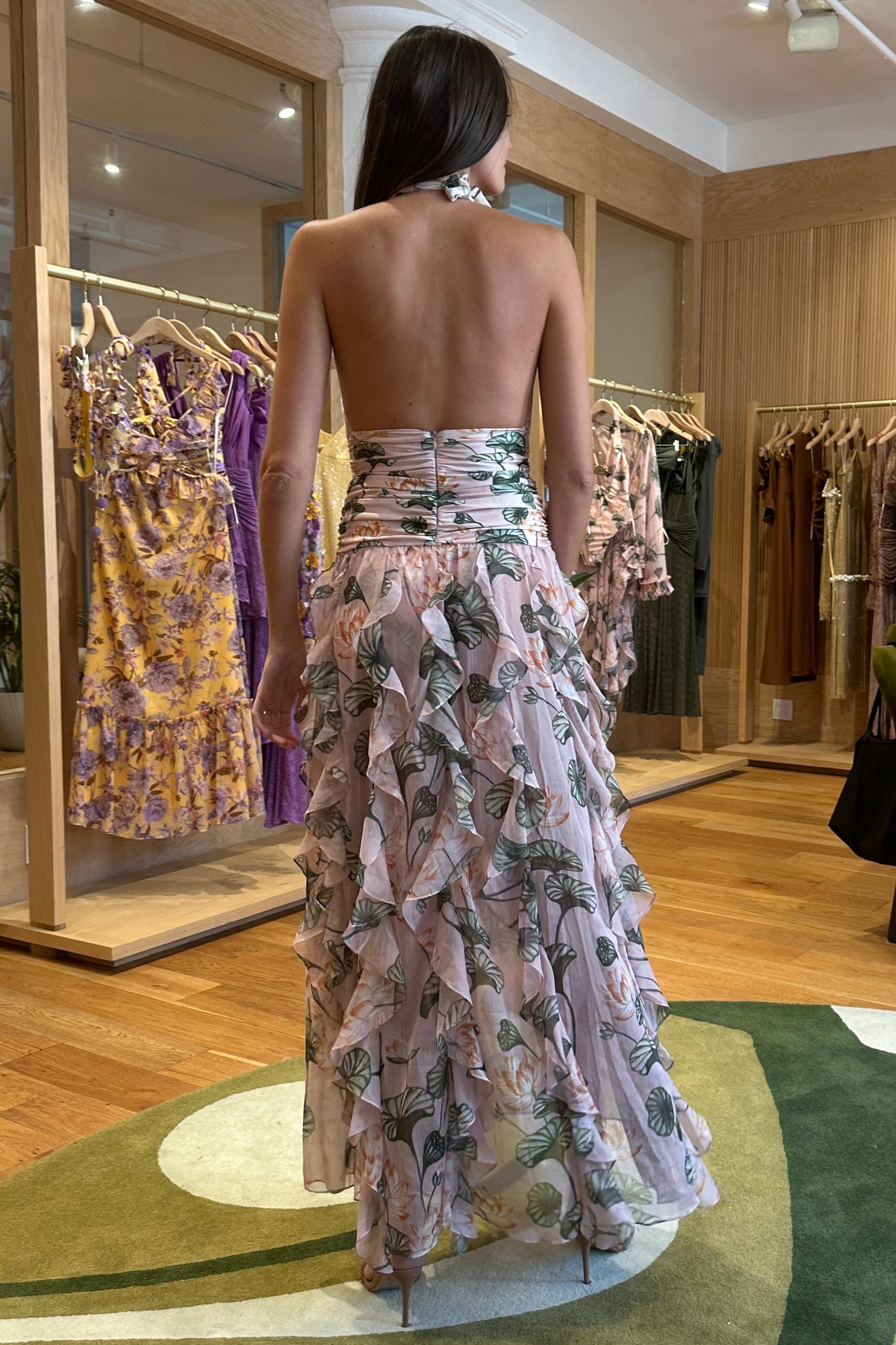 PatBO Lotus Plunge Maxi Dress Light Pink