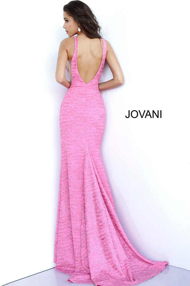 Jovani V Neck Fitted Gown With High Slit