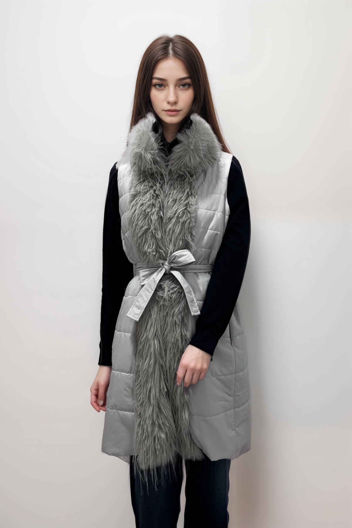 Tonet Neck & Zipper Fur Decorated Vest