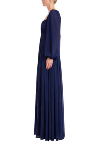 Robe Badgley Mischka plissée à décolleté cœur et manches évêque