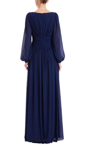 Robe Badgley Mischka plissée à décolleté cœur et manches évêque