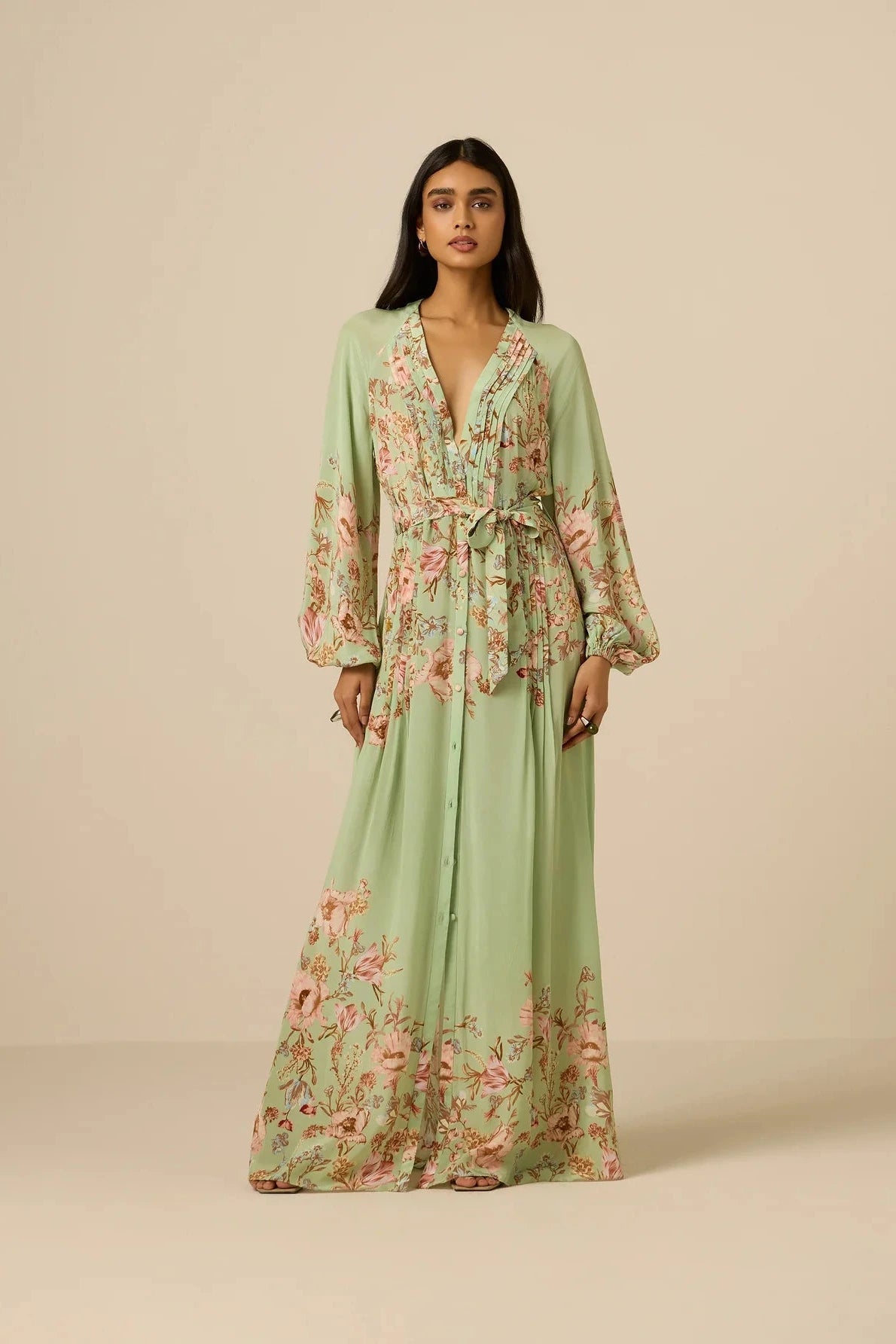 hemant and nandita green dress Zaria Long in Military the silhouette features a fitted bodice Ezra Pintuck Maxi Dress XL