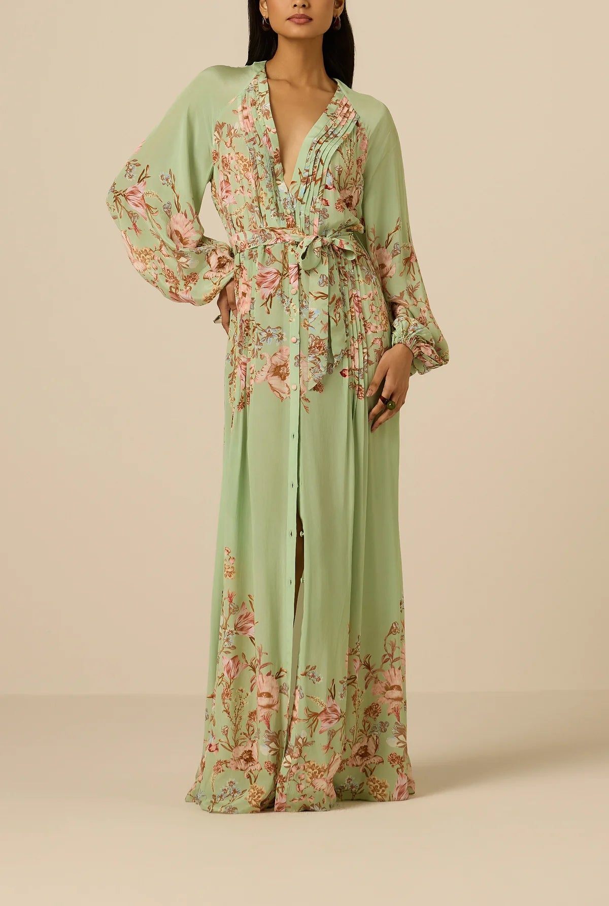 hemant and nandita green dress Hemant & Nandita Ezra Pintuck Maxi Dress Green Green / XL