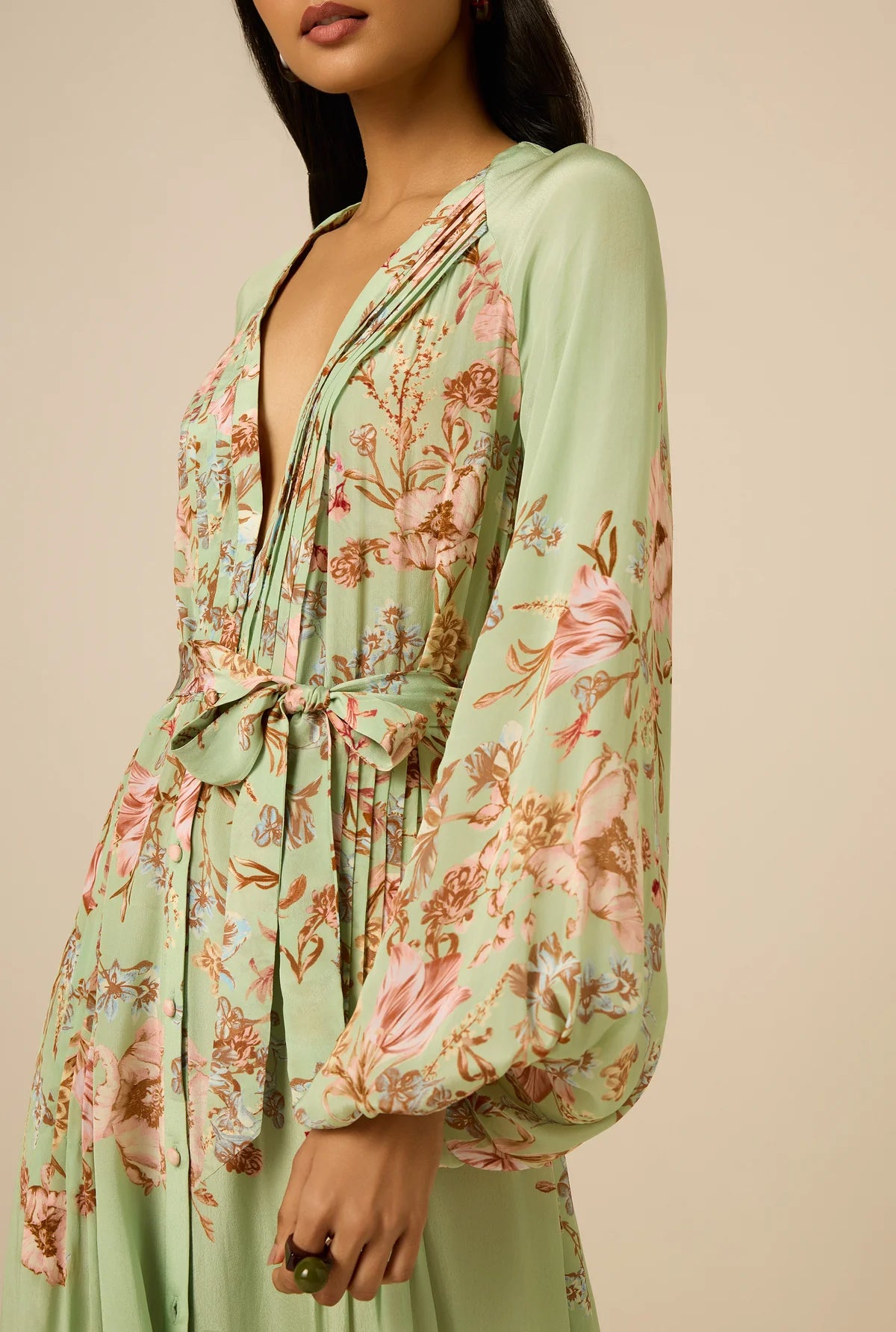 hemant and nandita green dress Hemant & Nandita Ezra Pintuck Maxi Dress Green Green / XL