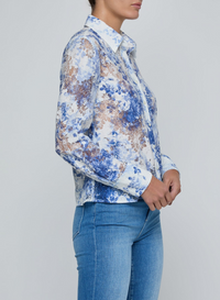 L'Agence Maia Lace Blouse Ivory Blue Watercolour Paisley