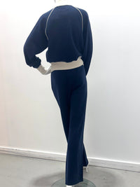 Pantalon de survêtement en mélange de cachemire White + Warren 21848, marine et ivoire