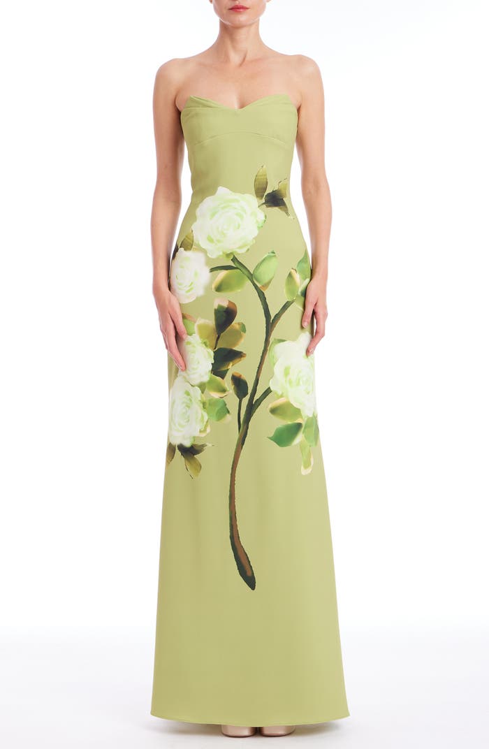 Badgley Mischka Strapless Placement Gown Lime Multi