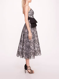 Marchesa Notte Iris cutworm Midi Fit and Flare w/ side bow
