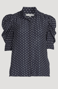 Frame The Tie Print Gillian Blouse Navy Multi