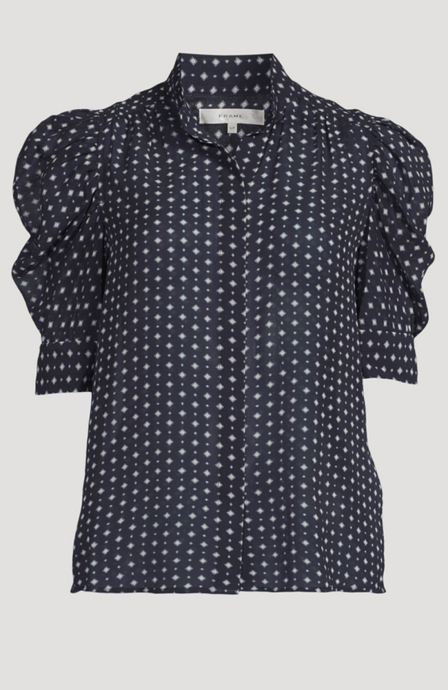 Frame The Tie Print Gillian Blouse Navy Multi