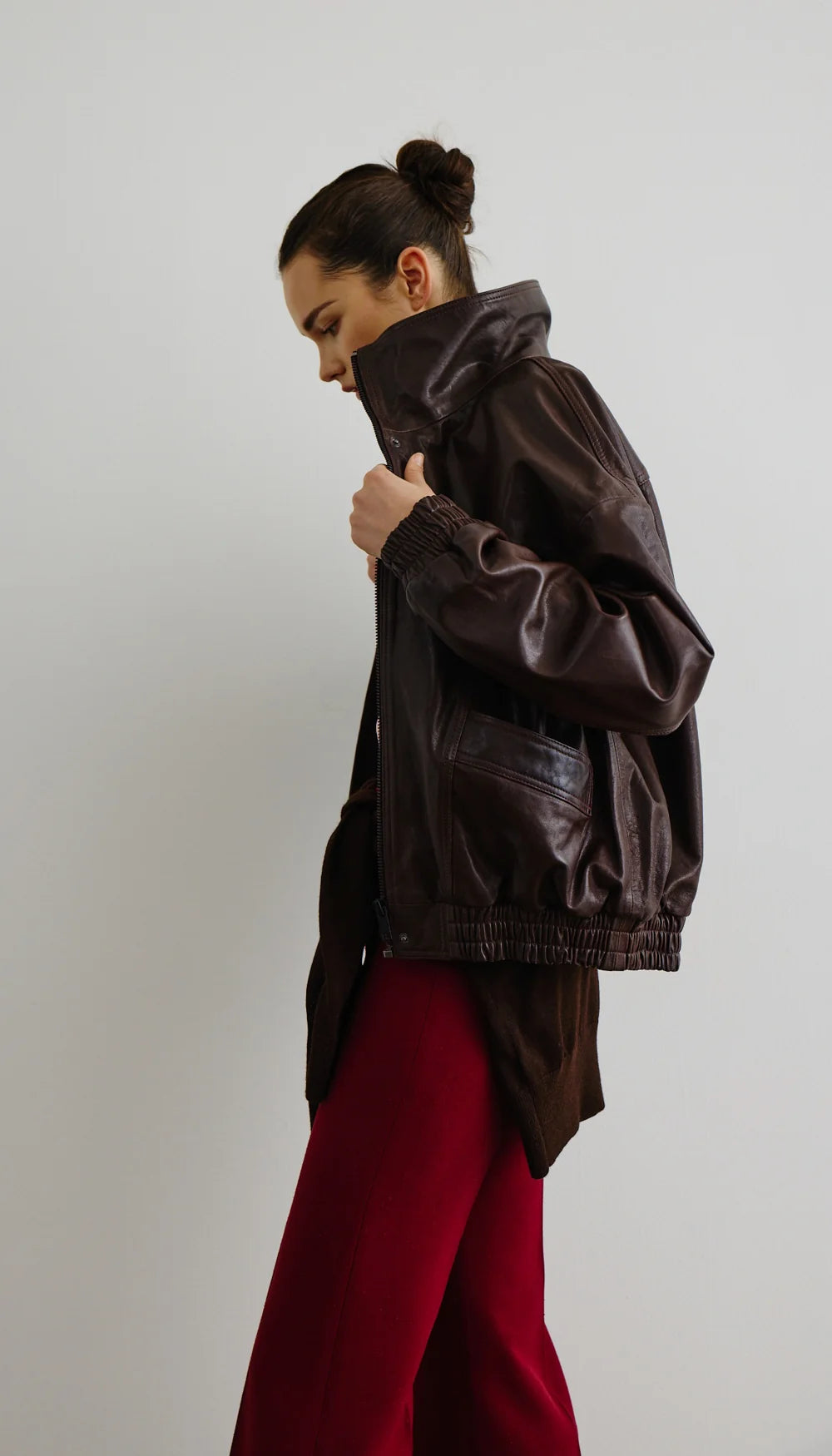 Smythe Oversized Leather Bomber Brown