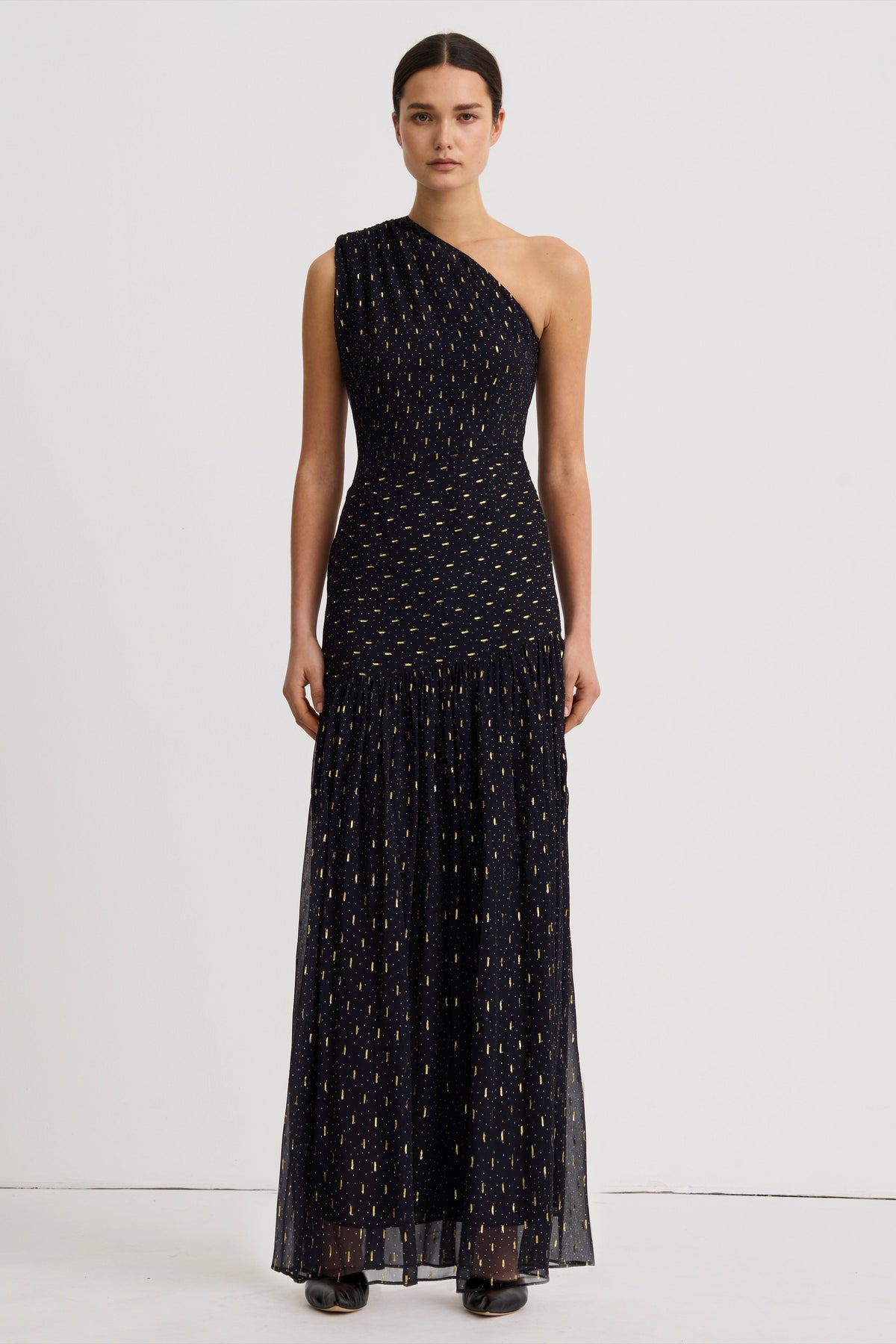 Smythe Single Shoulder Maxi Dress Black/Gold