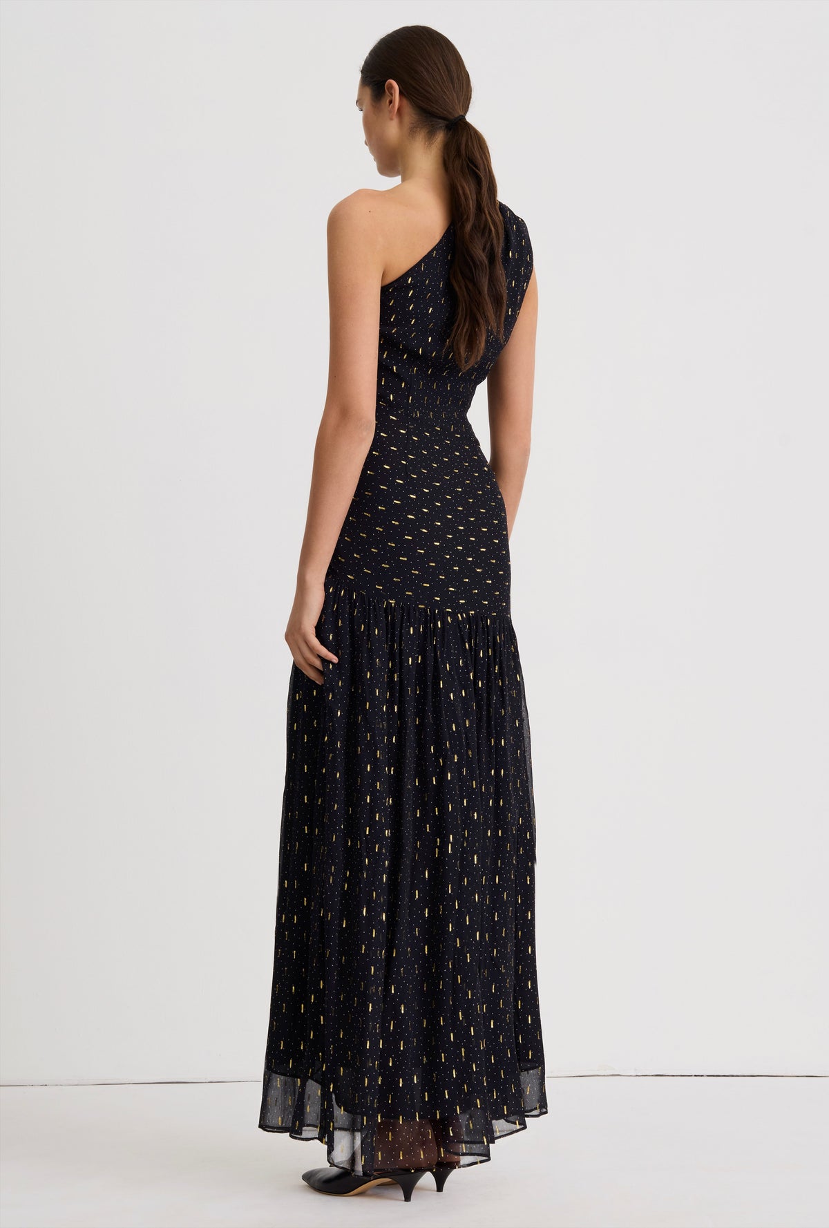 Smythe Single Shoulder Maxi Dress Black/Gold