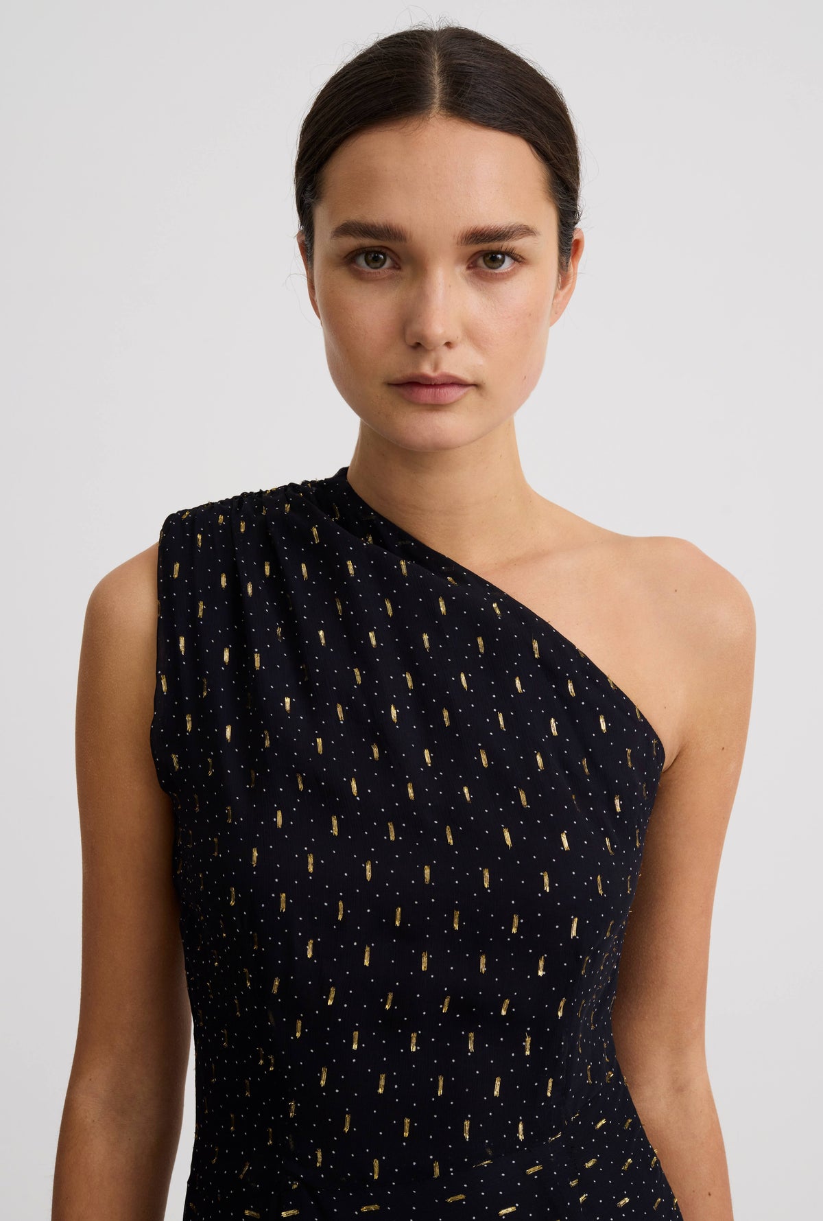Smythe Single Shoulder Maxi Dress Black/Gold