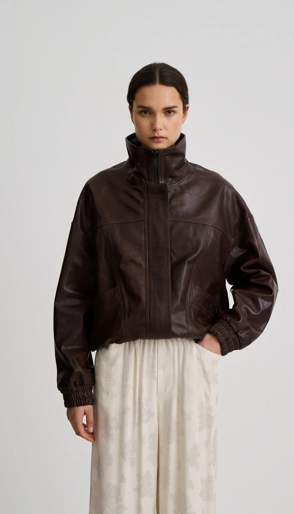 Smythe Oversized Leather Bomber Brown
