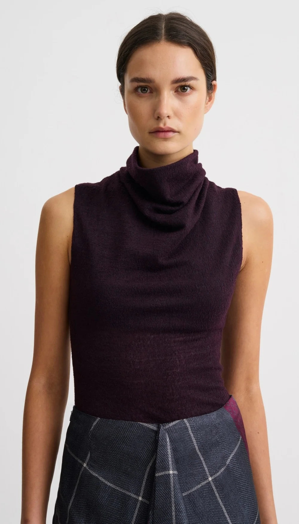 Smythe Cowl Neck Knit Shell Currant