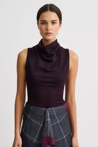 Smythe Cowl Neck Knit Shell Currant