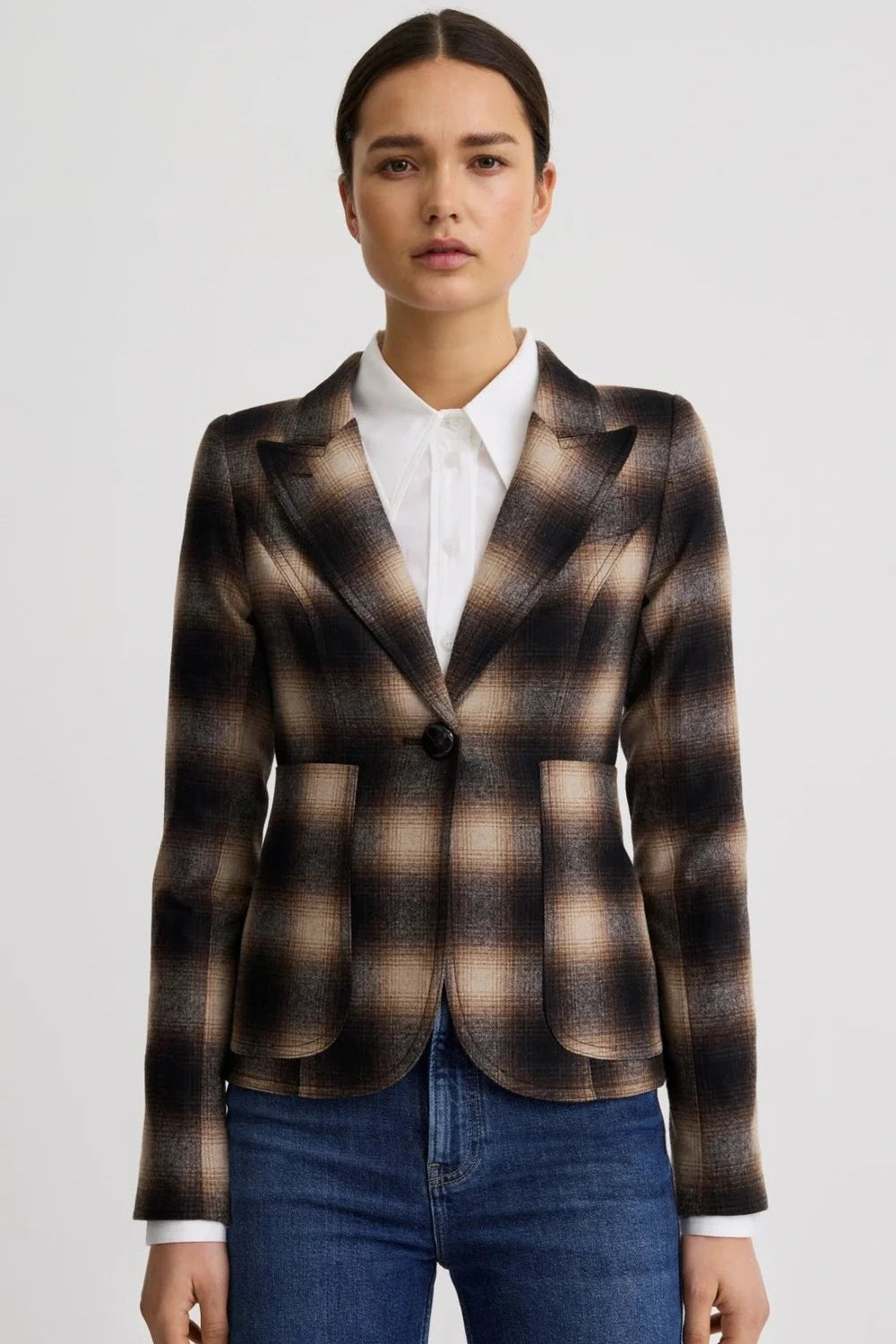 Smythe Patch Pocket Duchess Blazer Neutral Plaid