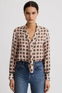 Smythe V-Necktie Blouse Blush Medallion