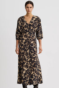 Smythe V-Neck Flounce Hem Dress Leopard