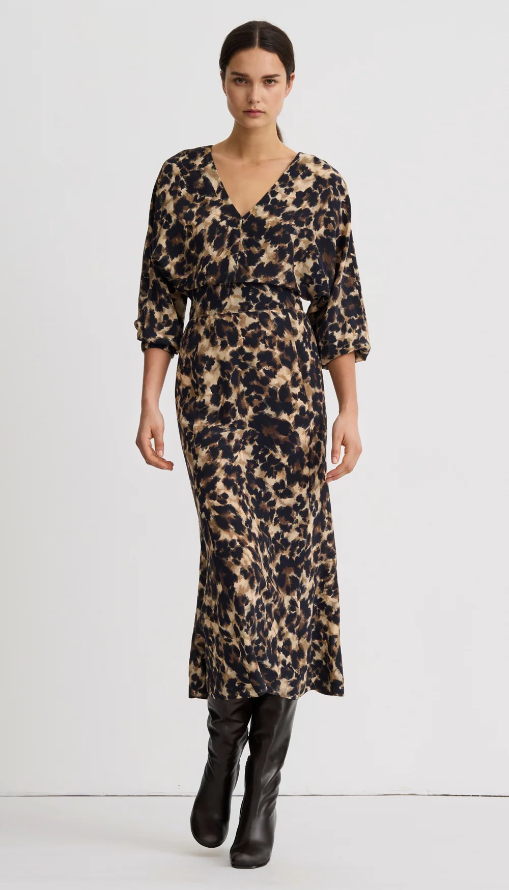 Smythe V-Neck Flounce Hem Dress Leopard