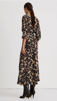 Smythe V-Neck Flounce Hem Dress Leopard