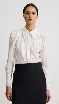 Smythe Neck Tie Box Pleat Shirt White Stripe