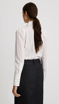 Smythe Neck Tie Box Pleat Shirt White Stripe
