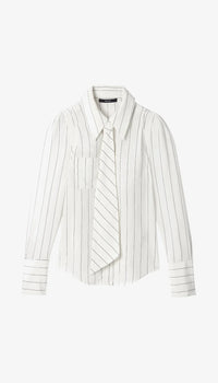 Smythe Neck Tie Box Pleat Shirt White Stripe