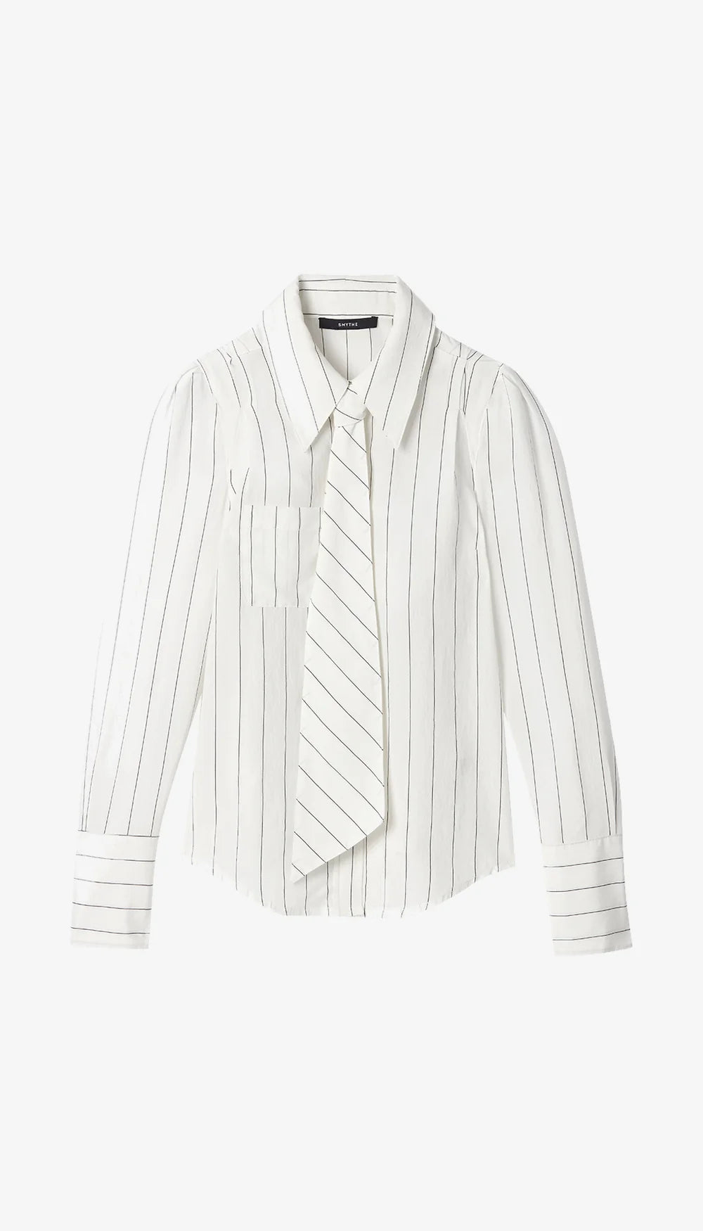 Smythe Neck Tie Box Pleat Shirt White Stripe
