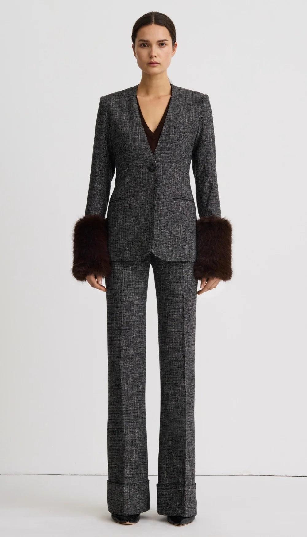 Smythe Wide Leg Cuffed Trouser Pepper Tweed