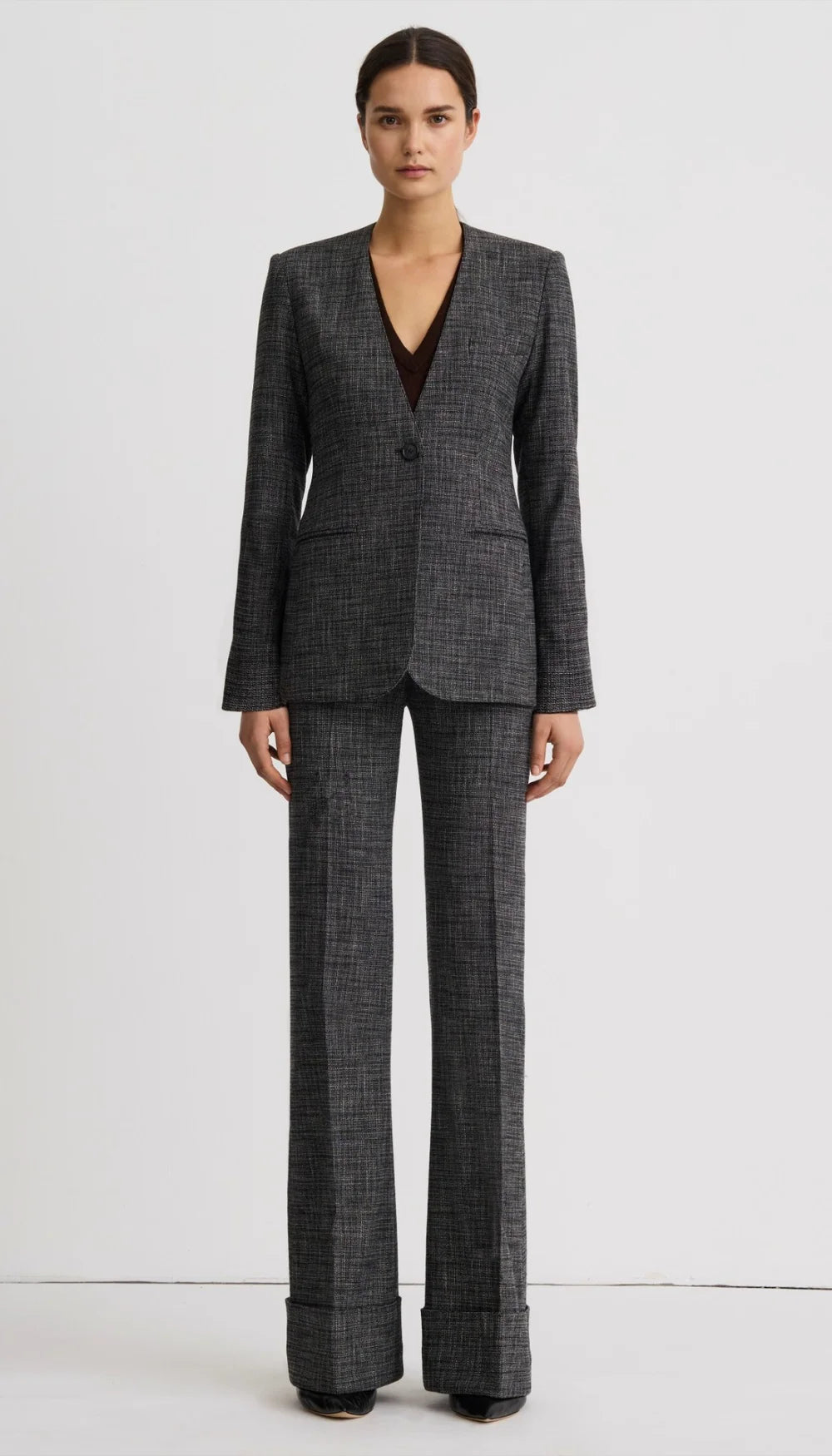 Smythe Wide Leg Cuffed Trouser Pepper Tweed