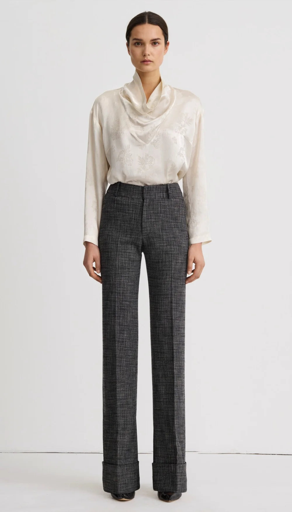 Smythe Wide Leg Cuffed Trouser Pepper Tweed