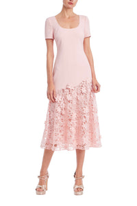 Badgley Mischka Crepe Lace Midi Blush