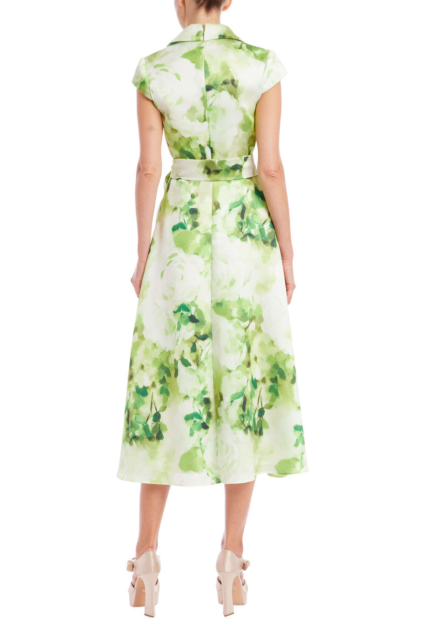Badgley Mischka Floral Shirt Dress Lime Multi