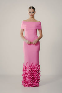 Catherine Regehr Off Shoulder Roll Collar with Spiral Hem