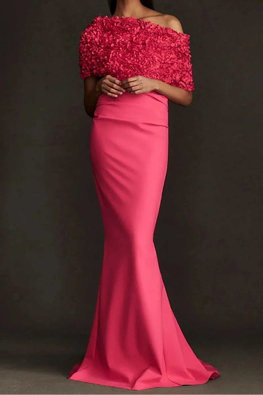 Greta Constantine Osephella Across-The-Shoulder Gown With Embroidery - Flamingo