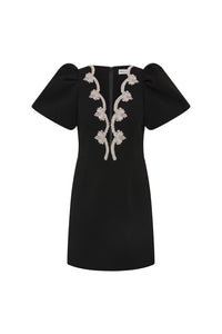 Rebecca Vallance Harlynn Puff Sleeve Mini Black Dress
