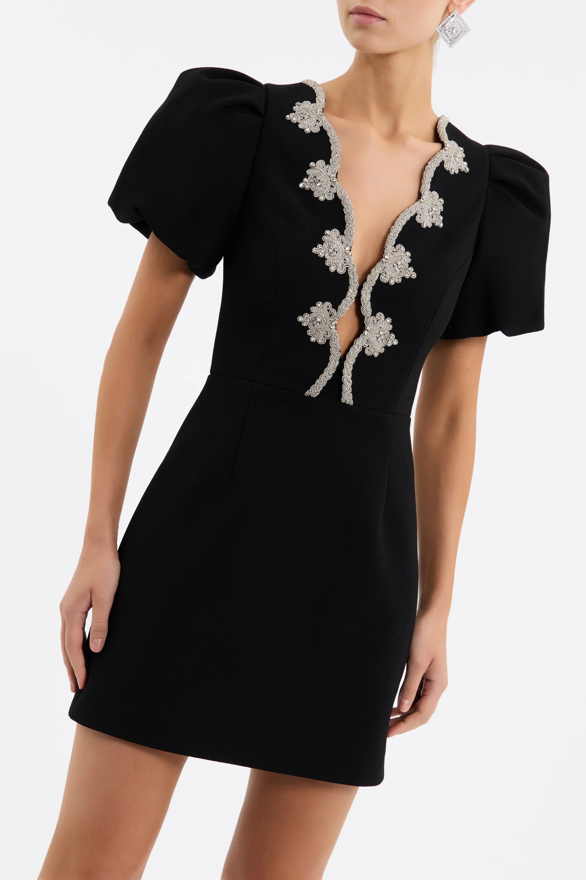 Rebecca Vallance Harlynn Puff Sleeve Mini Black Dress
