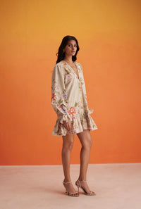 Hemant & Nandita Long Sleeve Cotton Lace Mini Dress