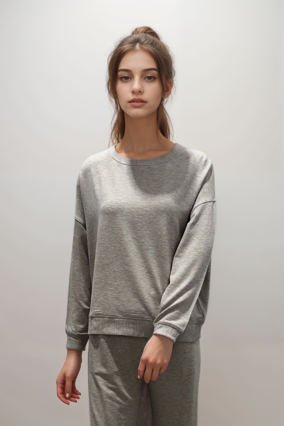 Majestic Filatures Sweat French Terry à Manches Longues et Col Rond