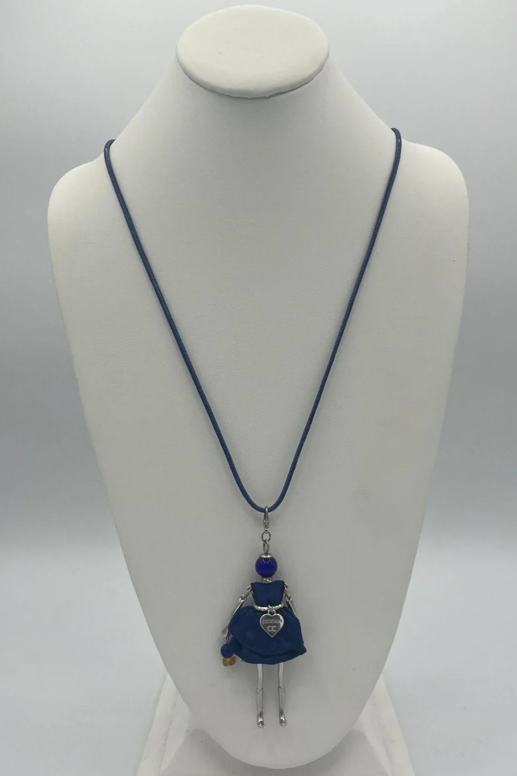 Venetian Lady Necklace with Leather Chain - Blue