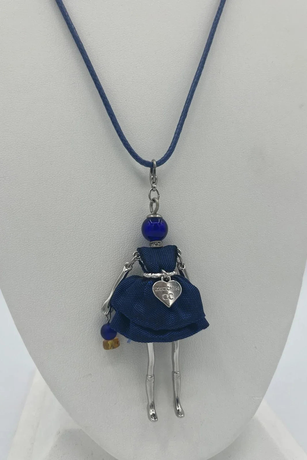 Venetian Lady Necklace with Leather Chain - Blue