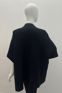 Mitchie's Zip Up Knit Cape With Fox Trim Pockets