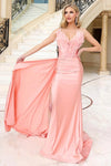 Jessica Angel V Neck Rhinestone Trimmed Form Fitting Gown W/Ruching And Slit With Sash & Ostrich Feathers