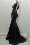 Jessica Angel Sequin Form Fitting Gown With Straps V-Back