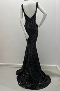Jessica Angel Sequin Form Fitting Gown With Straps V-Back