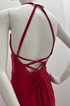 Jessica Angel Straps Criss Cross Back With Lace Up Low V Ruched Back High Left Side Slit Form Fitting With Train