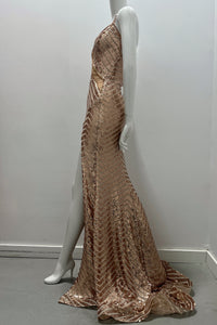 Jessica Angel Form Fitting Sequin Gown With High Side Slit